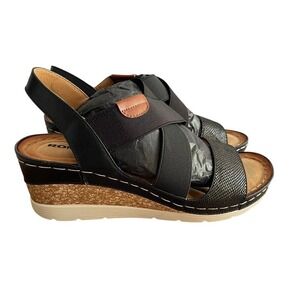 Romika Sandals Womens 37 Black Slingback Strappy Wedge Open Toe‎ Elaine 01